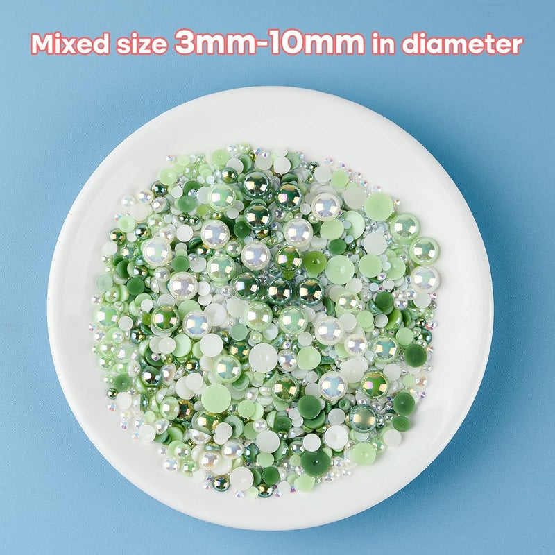 ASTARON 50g Mix Flatback Rhinestones Half Pearls for Crafts Mixed Size 3mm-10mm Flat Back Rhinestones for Crafts Flatback Pearls for DIY Tumblers Mugs Nail Art Shoes Clothes (Fresh Green Series) - Image 3